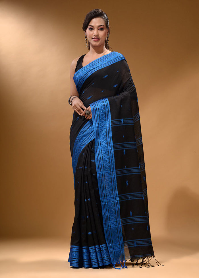 Black Pure Cotton Saree With Blouse Piece - Indian Silk House Agencies