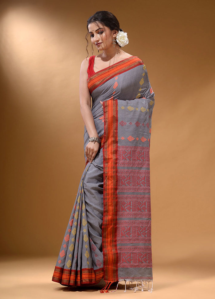 Grey Spun Silk Saree With Blouse Piece - Indian Silk House Agencies