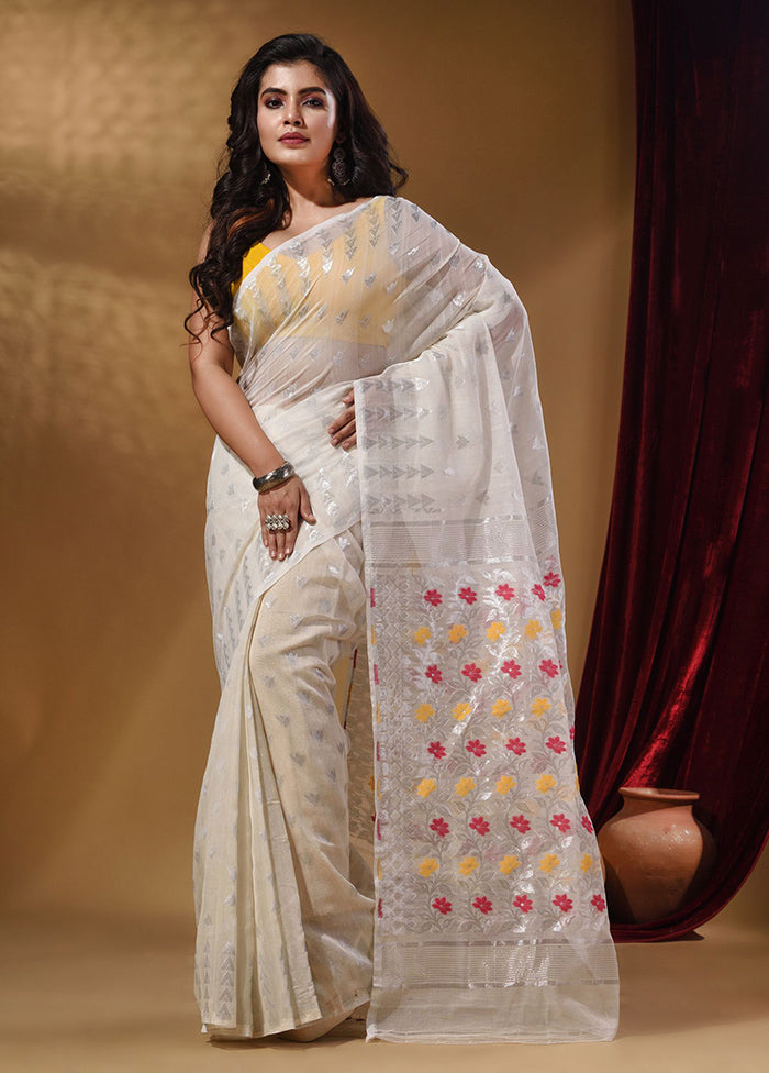 White Tant Jamdani Saree With Blouse Piece - Indian Silk House Agencies
