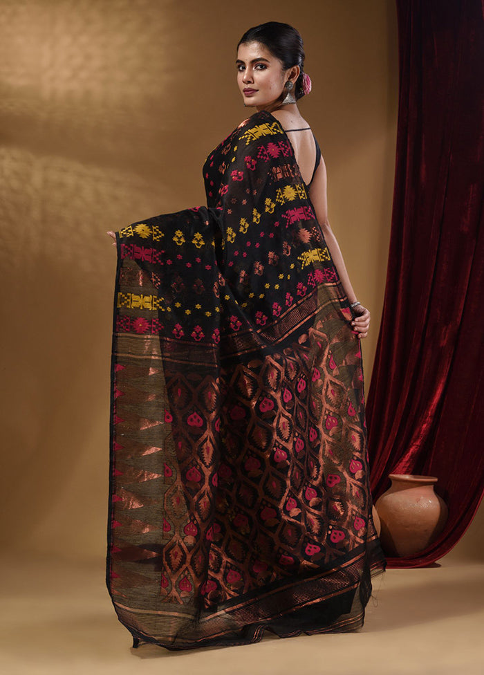 Black Tant Jamdani Saree With Blouse Piece - Indian Silk House Agencies