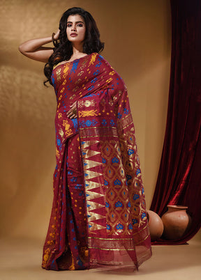 Magenta Tant Jamdani Saree With Blouse Piece - Indian Silk House Agencies