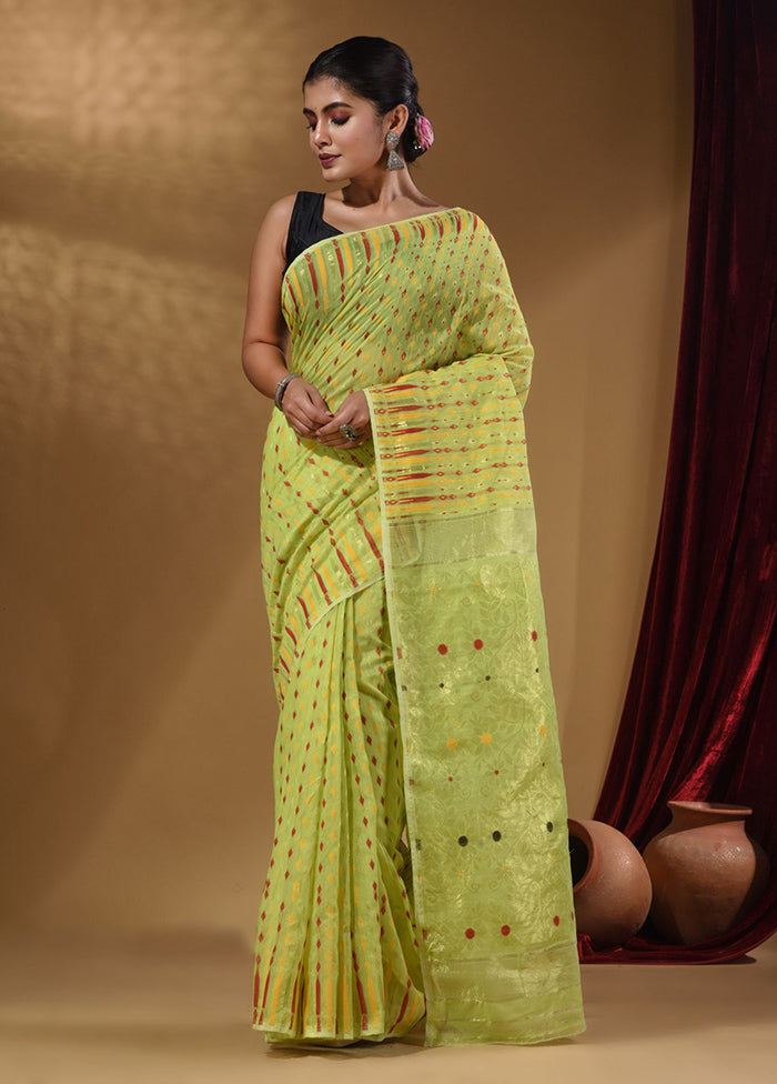 Lime Green Tant Jamdani Saree With Blouse Piece - Indian Silk House Agencies