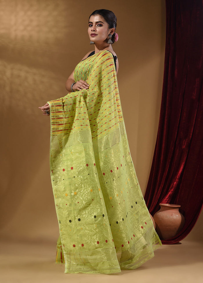 Lime Green Tant Jamdani Saree With Blouse Piece - Indian Silk House Agencies