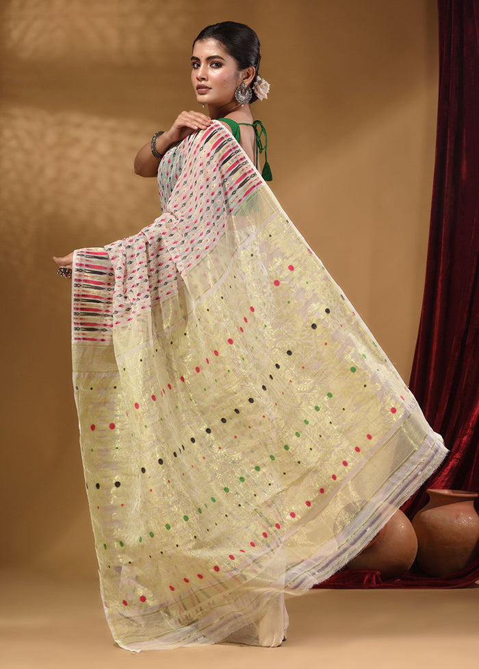 Cream Tant Jamdani Saree With Blouse Piece - Indian Silk House Agencies