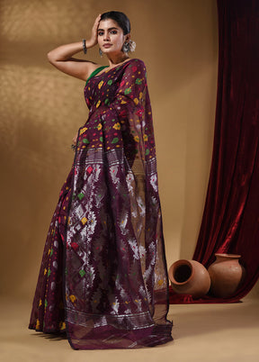 Magenta Tant Jamdani Saree With Blouse Piece - Indian Silk House Agencies