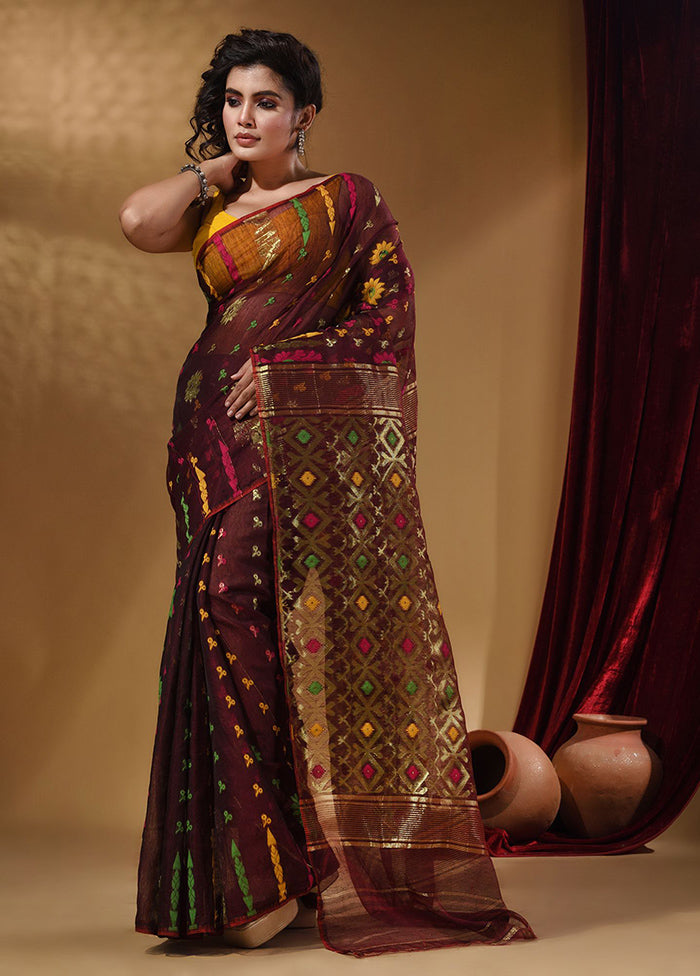 Maroon Tant Jamdani Saree With Blouse Piece - Indian Silk House Agencies