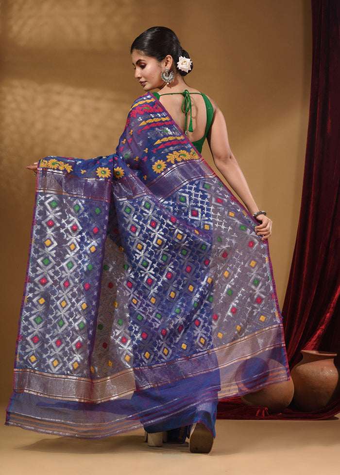 Blue Tant Jamdani Saree With Blouse Piece - Indian Silk House Agencies