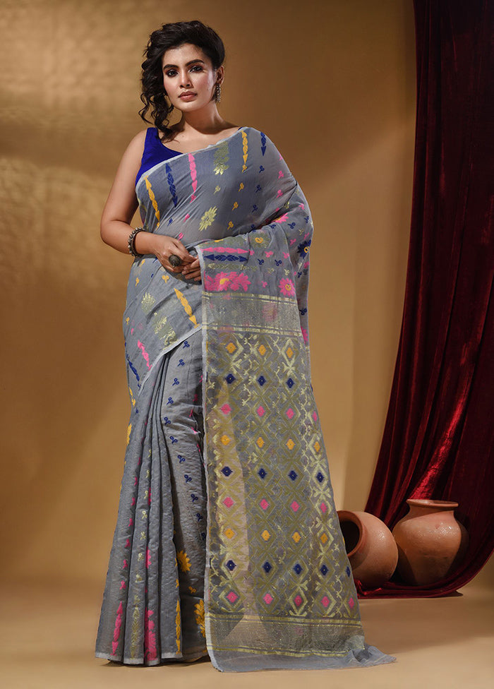 Grey Tant Jamdani Saree With Blouse Piece - Indian Silk House Agencies