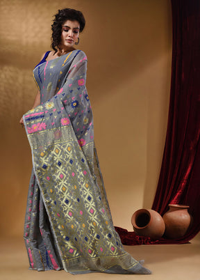 Grey Tant Jamdani Saree With Blouse Piece - Indian Silk House Agencies