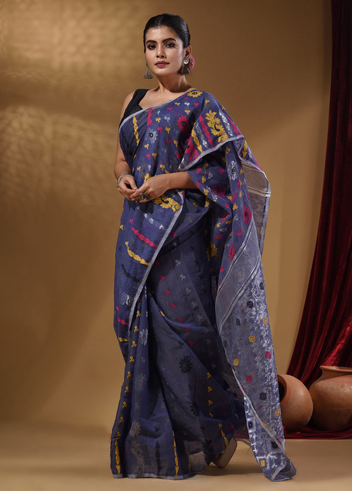 Blue Tant Jamdani Saree With Blouse Piece - Indian Silk House Agencies