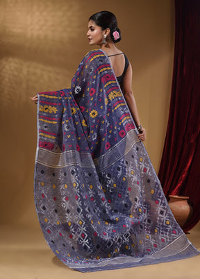 Blue Tant Jamdani Saree With Blouse Piece - Indian Silk House Agencies