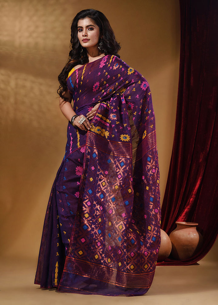 Violet Tant Jamdani Saree With Blouse Piece - Indian Silk House Agencies