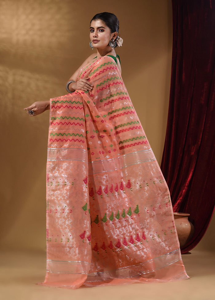 Peach Tant Jamdani Saree With Blouse Piece - Indian Silk House Agencies
