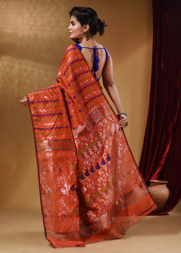 Orange Tant Jamdani Saree With Blouse Piece - Indian Silk House Agencies