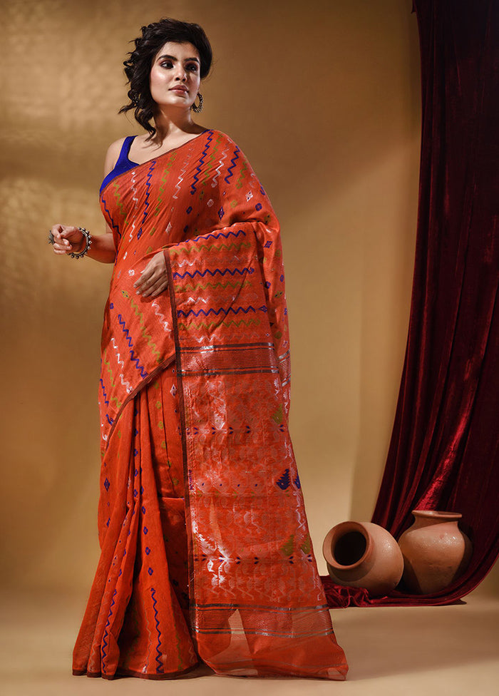Orange Tant Jamdani Saree With Blouse Piece - Indian Silk House Agencies