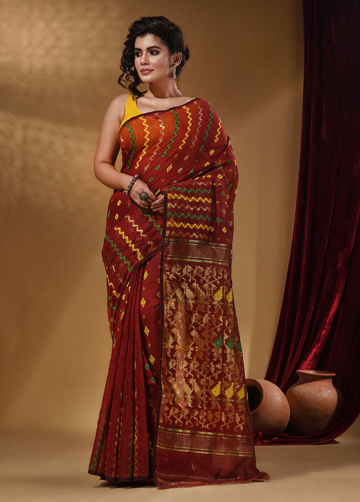 Brick Red Tant Jamdani Saree With Blouse Piece - Indian Silk House Agencies