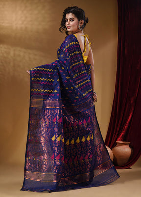 Blue Tant Jamdani Saree With Blouse Piece - Indian Silk House Agencies