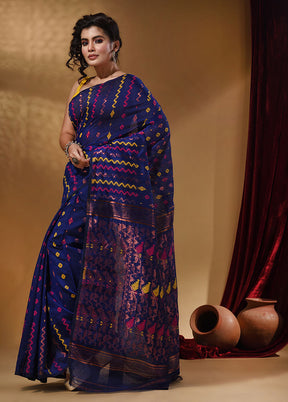 Blue Tant Jamdani Saree With Blouse Piece - Indian Silk House Agencies