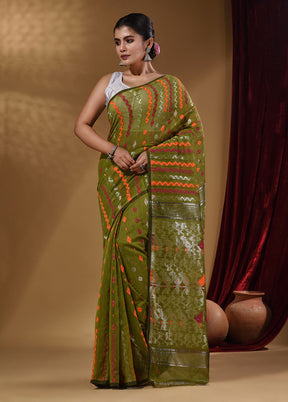 Green Tant Jamdani Saree With Blouse Piece - Indian Silk House Agencies