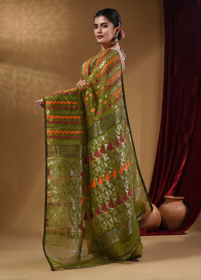 Green Tant Jamdani Saree With Blouse Piece - Indian Silk House Agencies