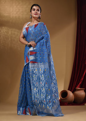 Sky Blue Tant Jamdani Saree With Blouse Piece - Indian Silk House Agencies