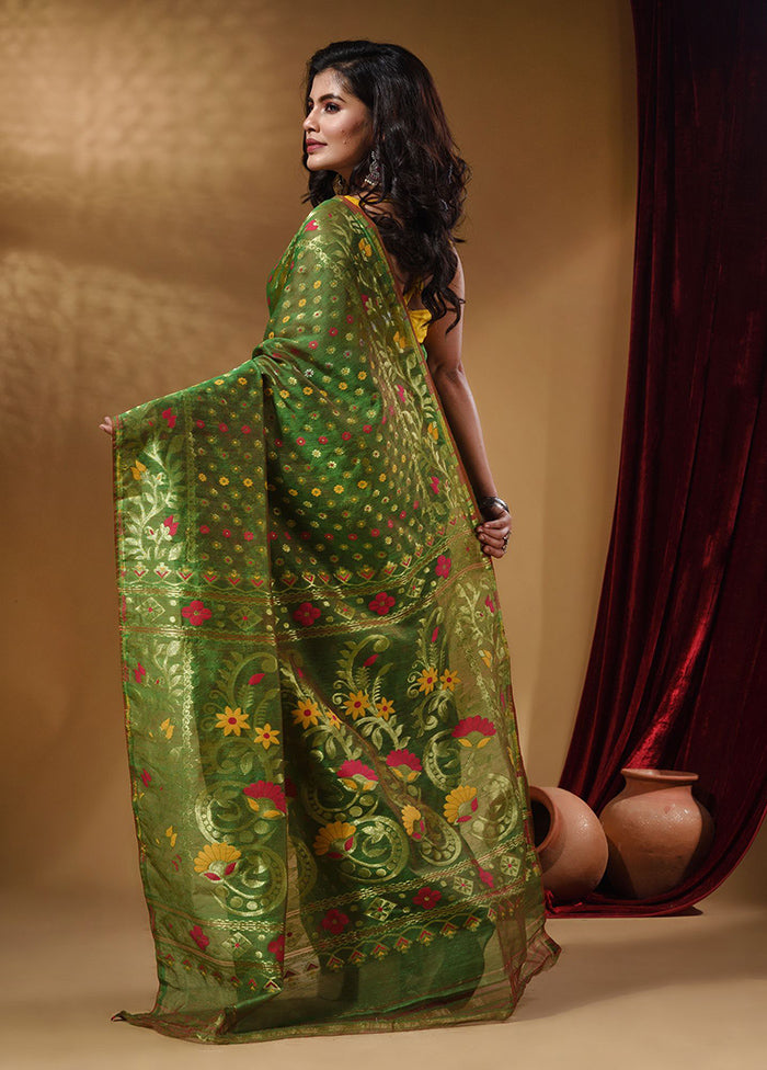 Green Tant Jamdani Saree With Blouse Piece - Indian Silk House Agencies