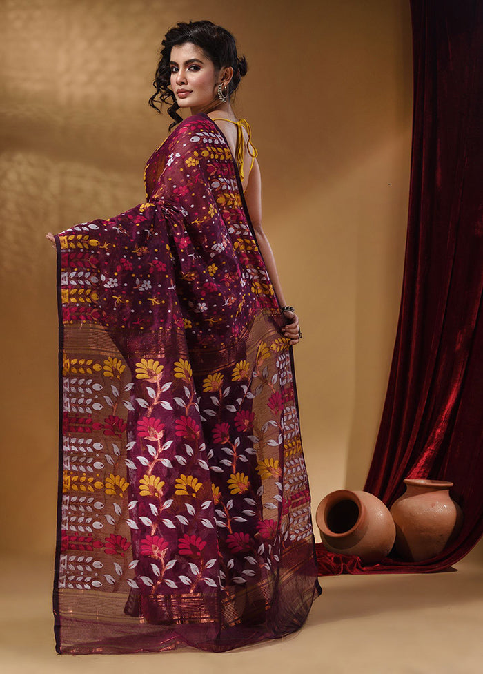 Purple Tant Jamdani Saree With Blouse Piece - Indian Silk House Agencies