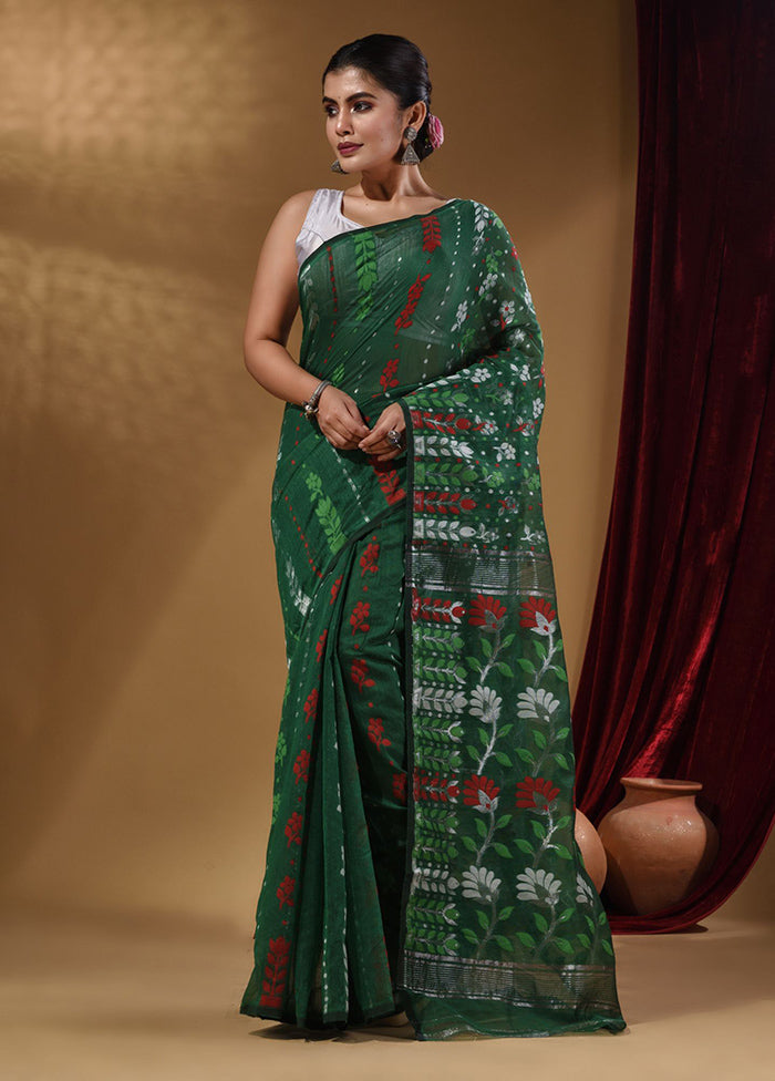 Pine Green Tant Jamdani Saree With Blouse Piece - Indian Silk House Agencies