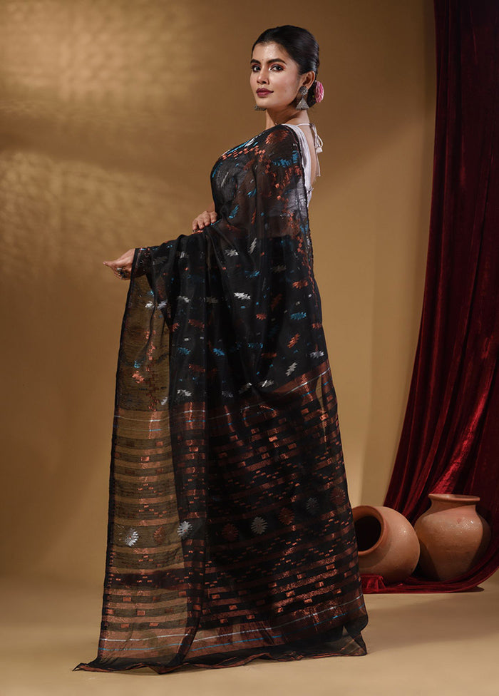 Black Tant Jamdani Saree With Blouse Piece - Indian Silk House Agencies