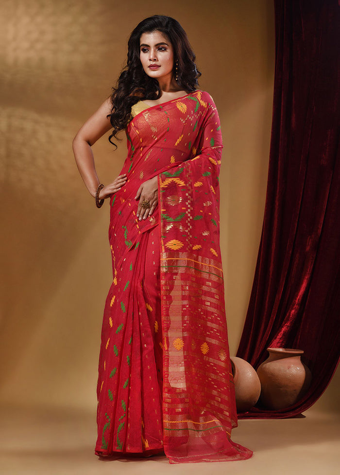 Deep Pink Tant Jamdani Saree With Blouse Piece - Indian Silk House Agencies