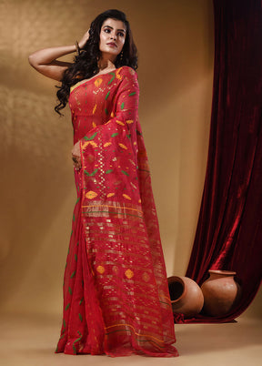 Deep Pink Tant Jamdani Saree With Blouse Piece - Indian Silk House Agencies