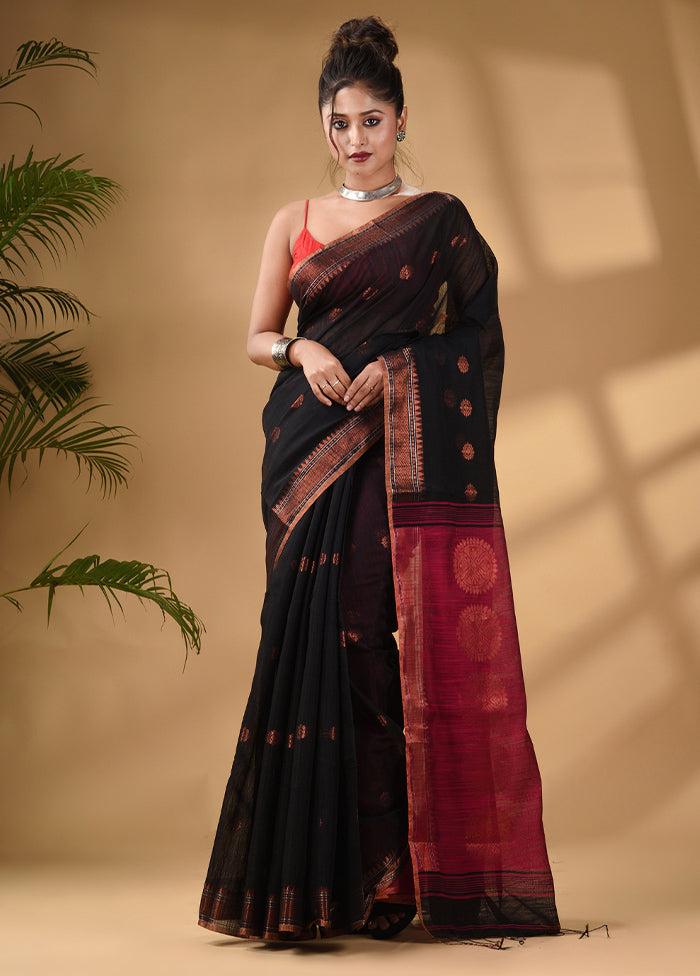 Black Cotton Saree With Blouse Piece - Indian Silk House Agencies