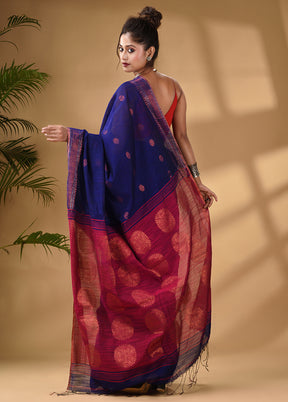 Blue Cotton Saree With Blouse Piece - Indian Silk House Agencies