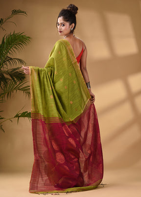 Lime Green Cotton Saree With Blouse Piece - Indian Silk House Agencies