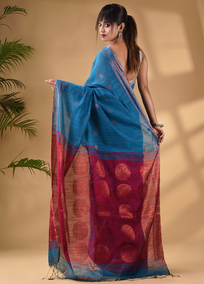 Blue Cotton Saree With Blouse Piece - Indian Silk House Agencies