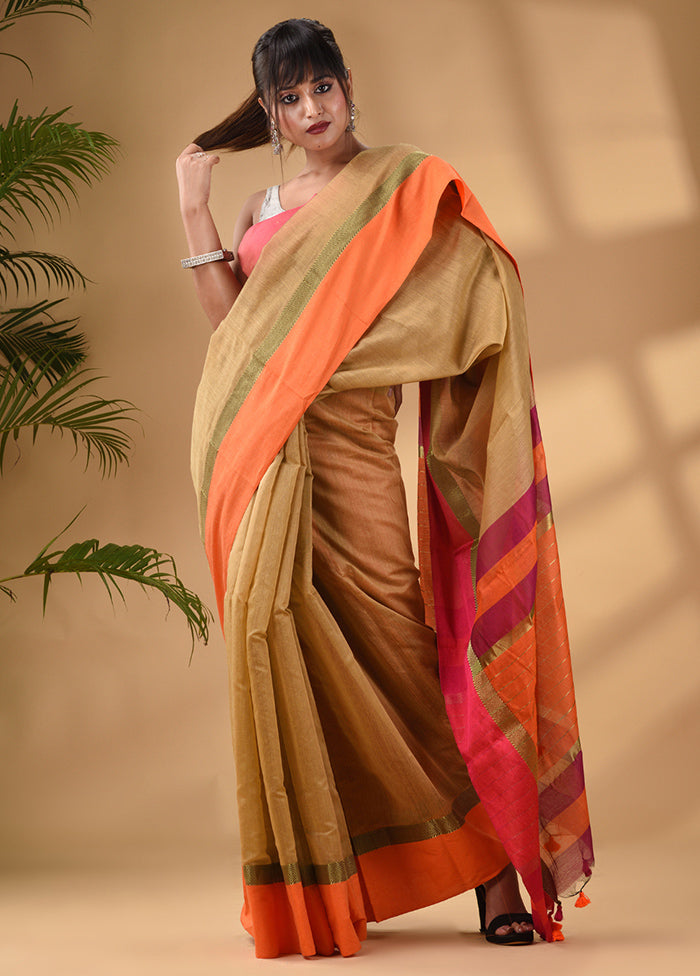 Beige Cotton Saree With Blouse Piece - Indian Silk House Agencies