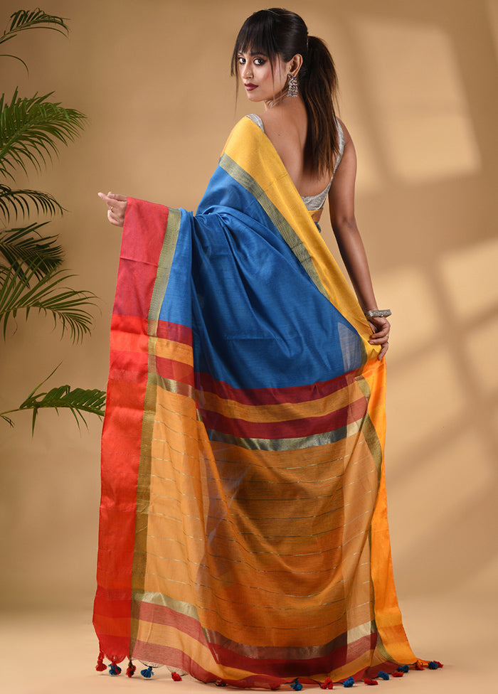 Blue Cotton Saree With Blouse Piece - Indian Silk House Agencies