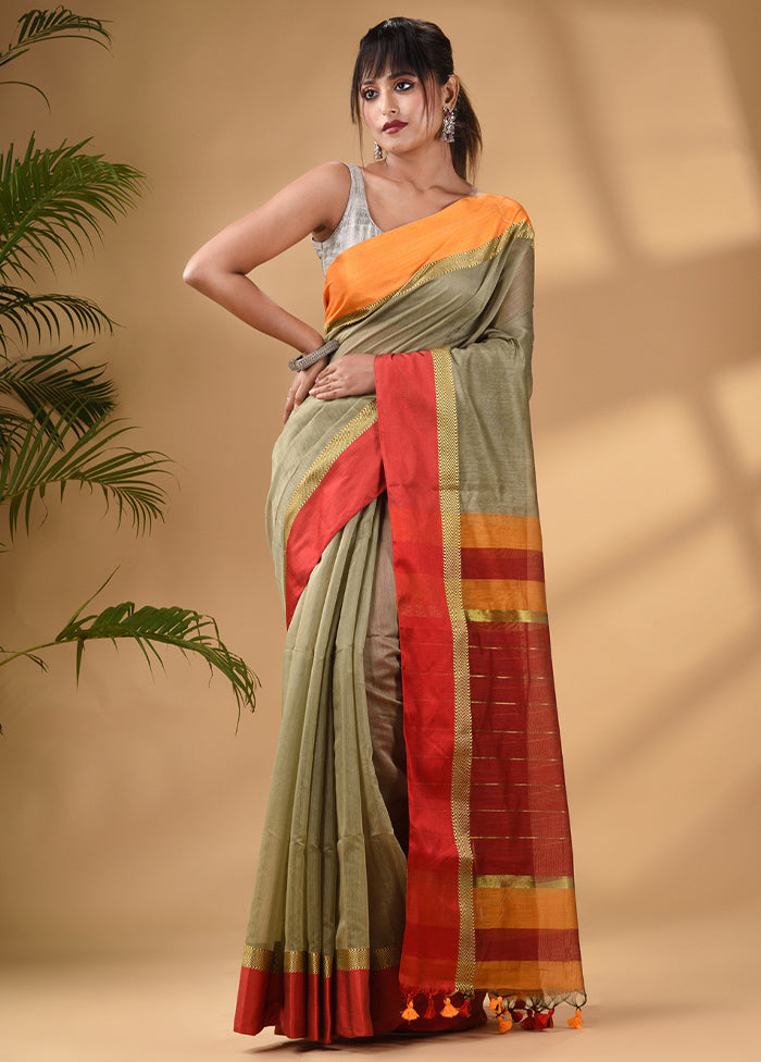 Beige Cotton Saree With Blouse Piece - Indian Silk House Agencies