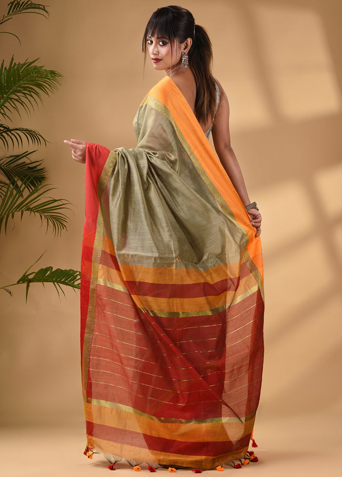 Beige Cotton Saree With Blouse Piece - Indian Silk House Agencies