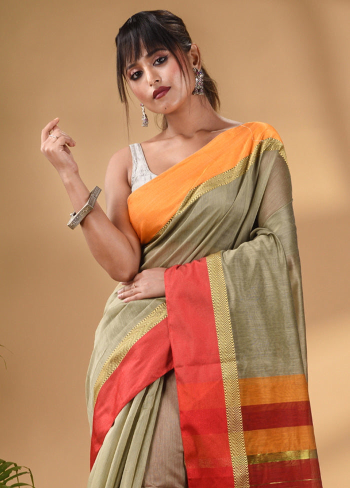 Beige Cotton Saree With Blouse Piece - Indian Silk House Agencies