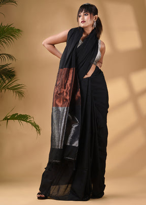 Black Pure Cotton Saree With Blouse Piece - Indian Silk House Agencies