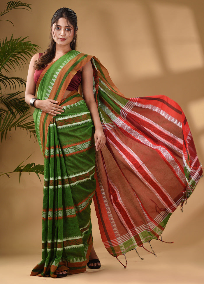 Green Pure Cotton Saree With Blouse Piece - Indian Silk House Agencies