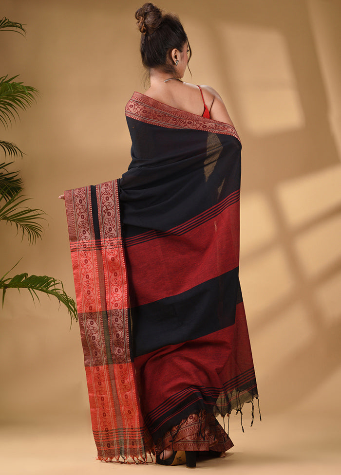 Black Pure Cotton Saree With Blouse Piece - Indian Silk House Agencies