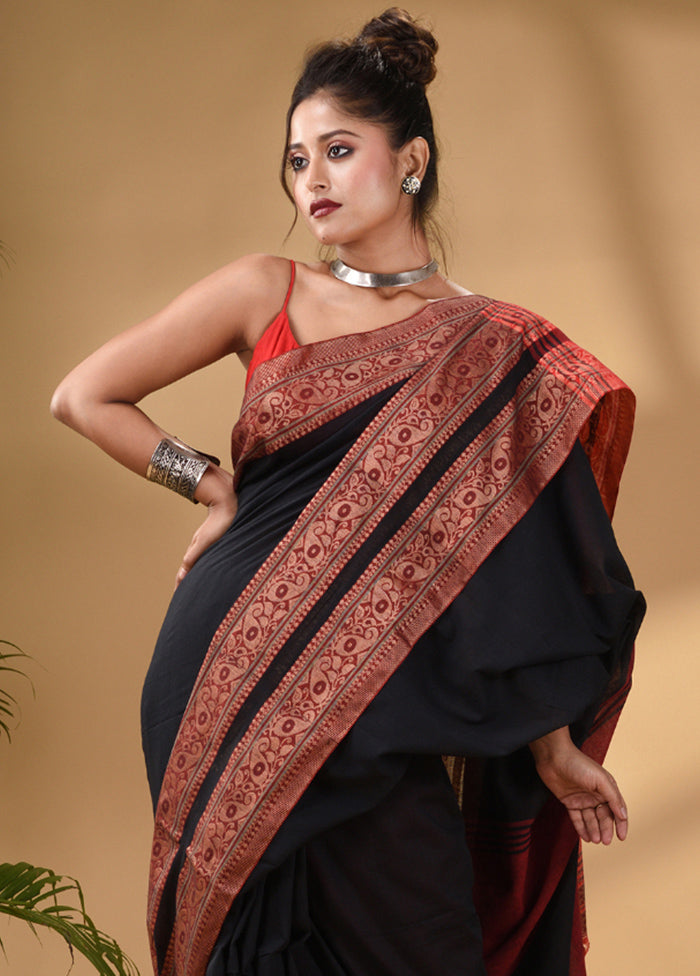 Black Pure Cotton Saree With Blouse Piece - Indian Silk House Agencies