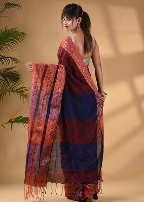 Maroon Pure Cotton Saree With Blouse Piece - Indian Silk House Agencies