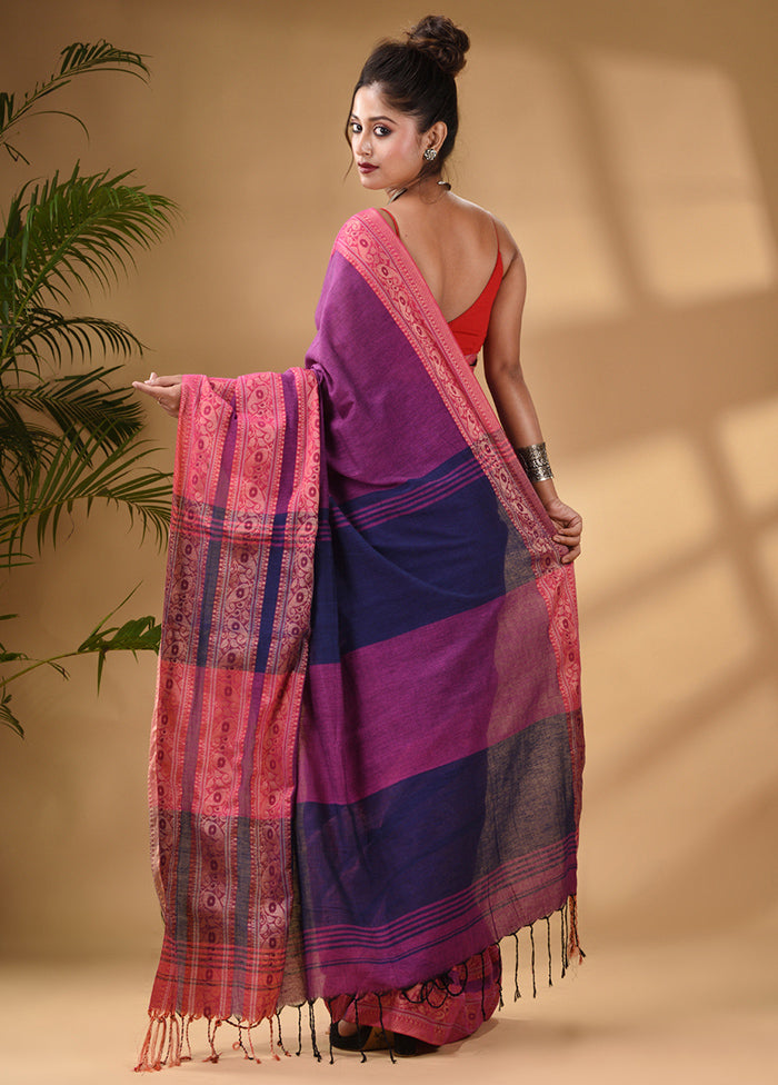 Violet Pure Cotton Saree With Blouse Piece - Indian Silk House Agencies