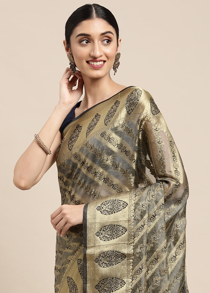 Grey Spun Silk Saree With Blouse Piece - Indian Silk House Agencies