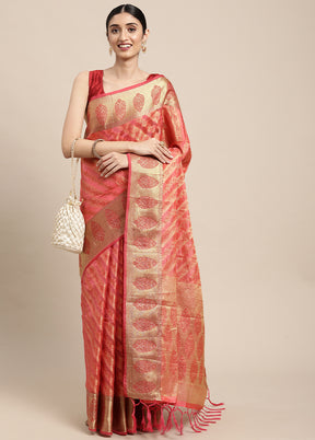 Peach Spun Silk Saree With Blouse Piece - Indian Silk House Agencies