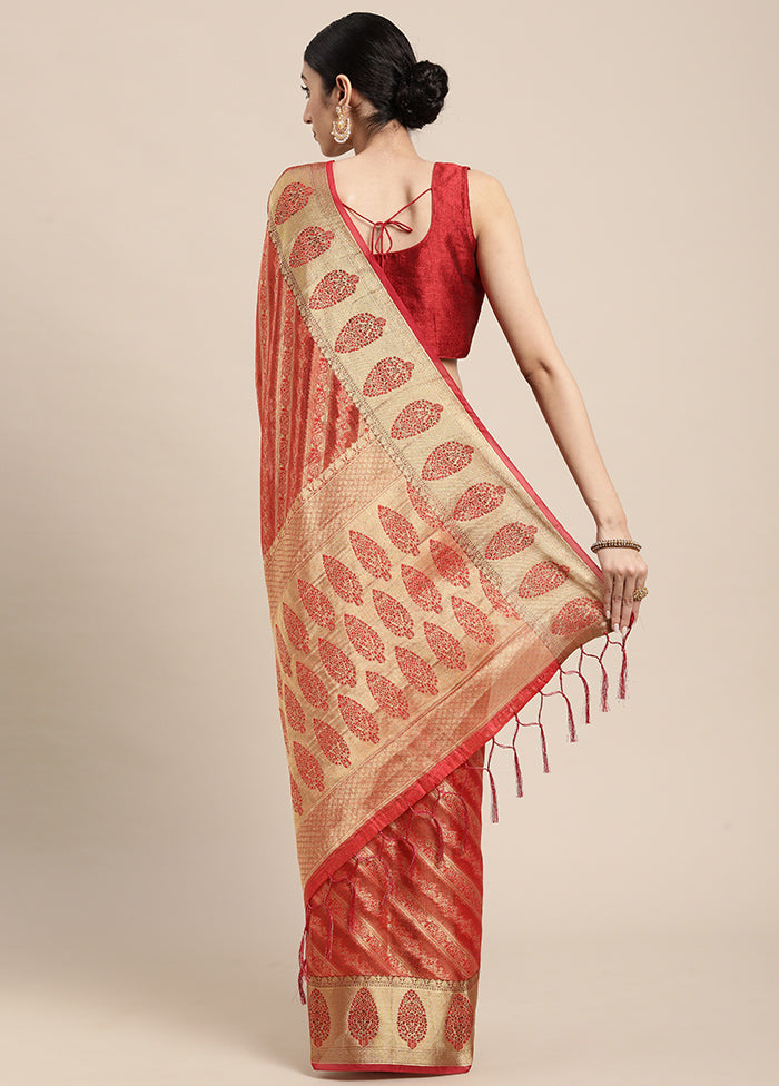 Red Spun Silk Saree With Blouse Piece - Indian Silk House Agencies