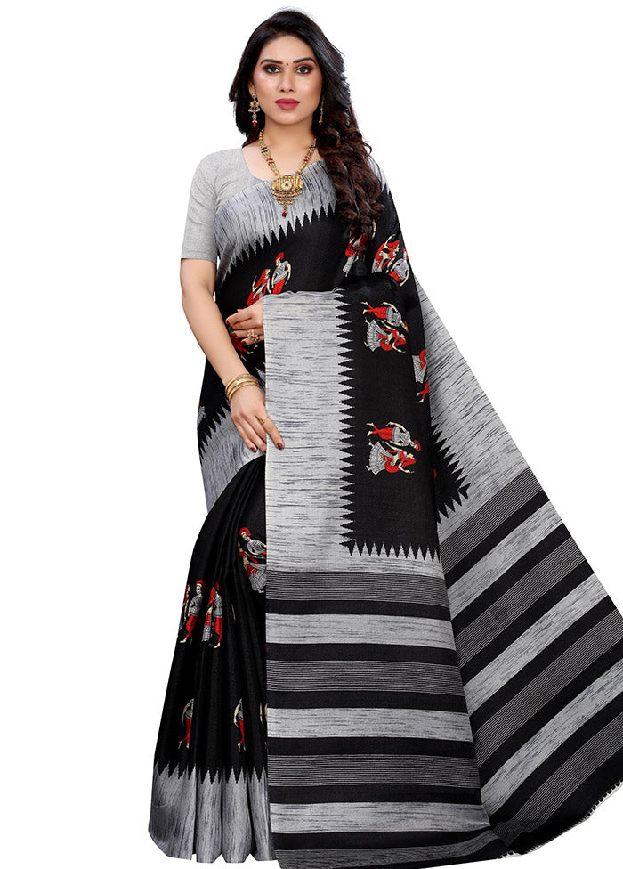 Black Spun Silk Woven Saree With Blouse Piece - Indian Silk House Agencies